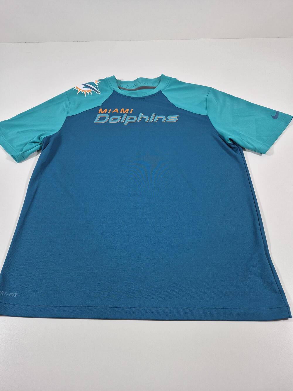 Miami Dolphins Shirt Mens Large Teal Blue NFL Football Nike Dri Fit On Field
